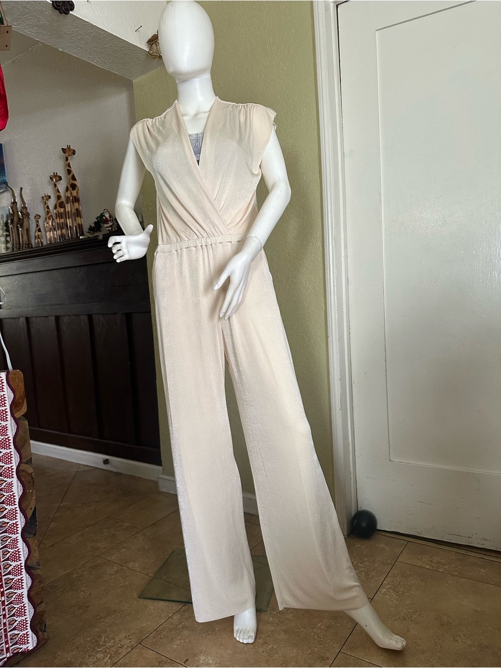Sleeveless Cream Wrap Jumpsuit with Elastic Waist